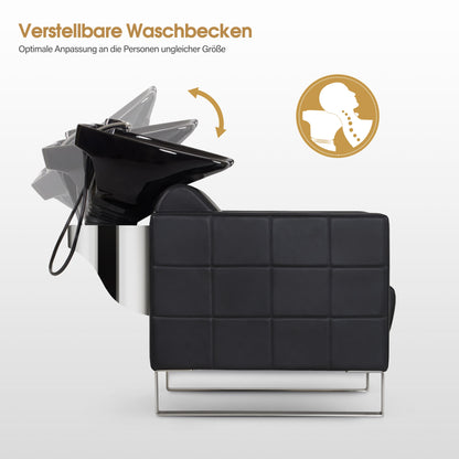 Fauteuil de barbier BarberPub avec lavabo et base en acier inoxydable, lavabo en céramique réglable, fauteuil de lavage pour salon de coiffure SPA 8611