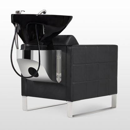 Fauteuil de barbier BarberPub avec lavabo et base en acier inoxydable, lavabo en céramique réglable, fauteuil de lavage pour salon de coiffure SPA 8611