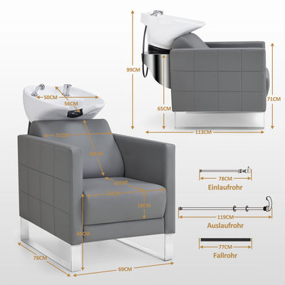 BarberPub poltrona da barbiere con lavabo e base in acciaio inox, lavatesta da parrucchiere in ceramica regolabile, poltrona lavatesta per SPA, salone di parrucchieri, postazione lavaggio 8611
