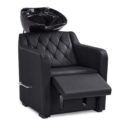 BarberPub Barber Chair with Washbasin, Foldable Leg Rest, Adjustable Ceramic Barber Washbasin, Barber Wash Chair for SPA Salon, Barber Wash Station 8620 (Black/Faux Leather) 