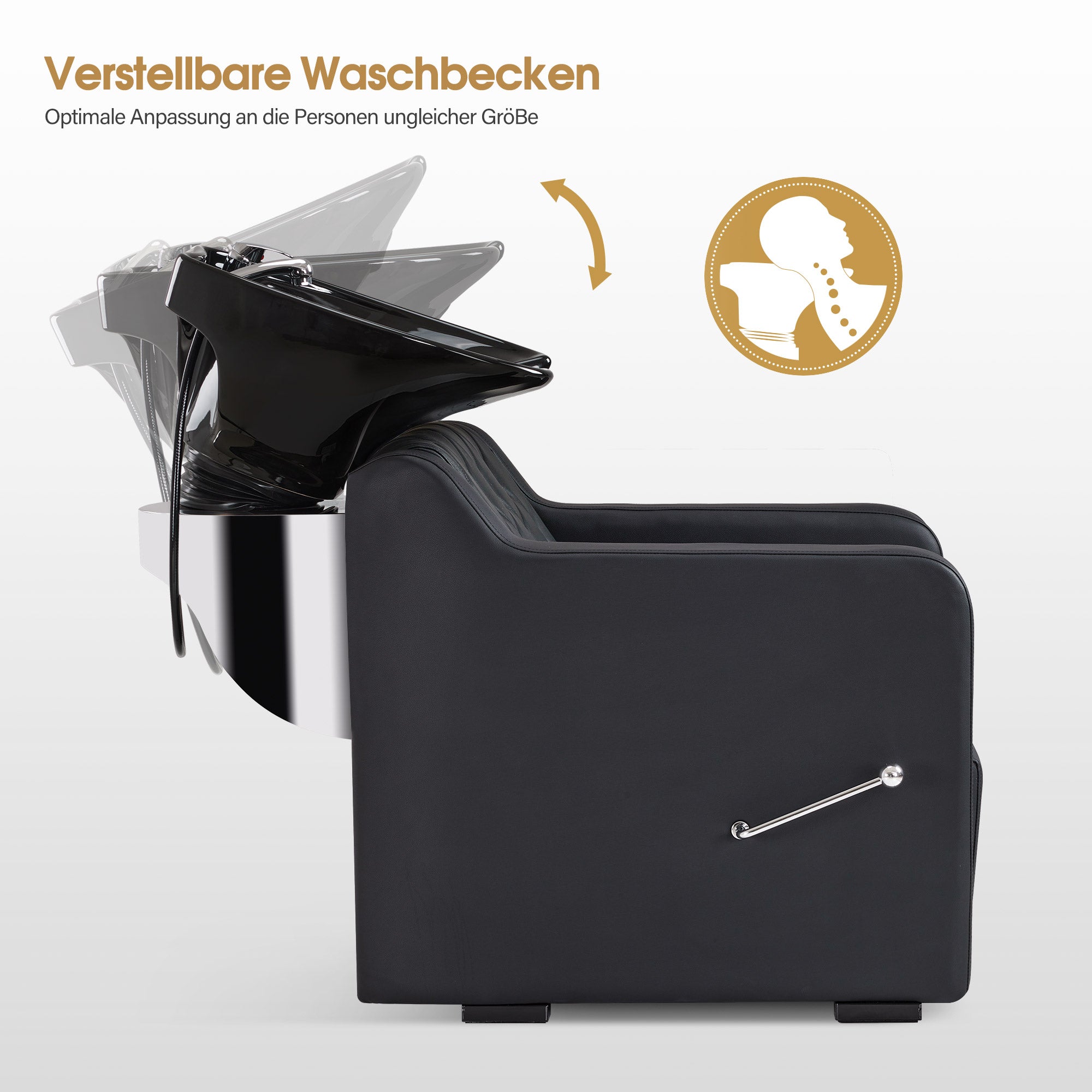 BarberPub Barber Chair with Washbasin, Foldable Leg Rest, Adjustable Ceramic Barber Washbasin, Barber Wash Chair for SPA Salon, Barber Wash Station 8620 (Black/Faux Leather) 