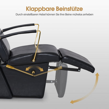 Fauteuil de barbier BarberPub avec lavabo, repose-jambes pliable, lavabo réglable en céramique, fauteuil de lavage pour salon de coiffure, station de lavage pour salon de spa 8670 (noir-doré/similicuir)