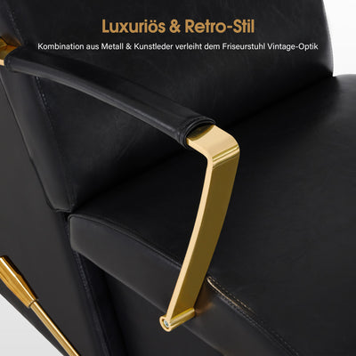 BarberPub poltrona da barbiere con lavabo, poggiagambe pieghevole, lavabo per parrucchiere in ceramica regolabile, poltrona lavatesta per spa e salone, postazione lavatesta 8670 (nero-oro/ecopelle)