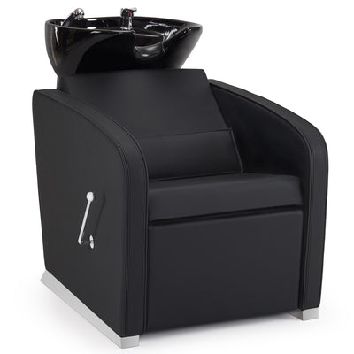 BarberPub poltrona da barbiere con lavatesta, poggiagambe pieghevole, lavatesta da parrucchiere in ceramica regolabile, poltrona lavatesta per SPA e saloni, postazione lavaggio per parrucchiere 8679 (nero/ecopelle)