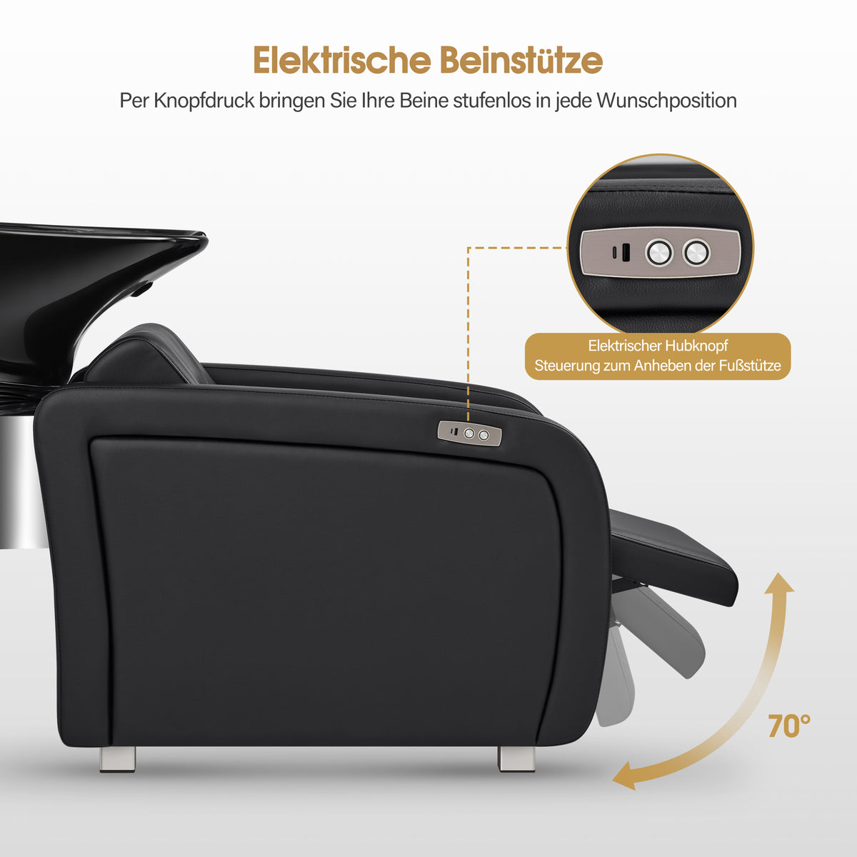 Barberpub Elektryczny fotel fryzjerski z umywalką, elektryczny podnóżek, regulowana ceramiczna umywalka fryzjerska, myjka fryzjerska do salonu SPA, stanowisko fryzjerskie 8682