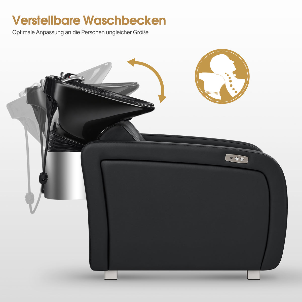 Barberpub Elektrische kappersstoel met wasbak, elektrische beensteun, verstelbare keramische wasbak, wasunit voor kapsalon en spa, kapperswasplaats 8682