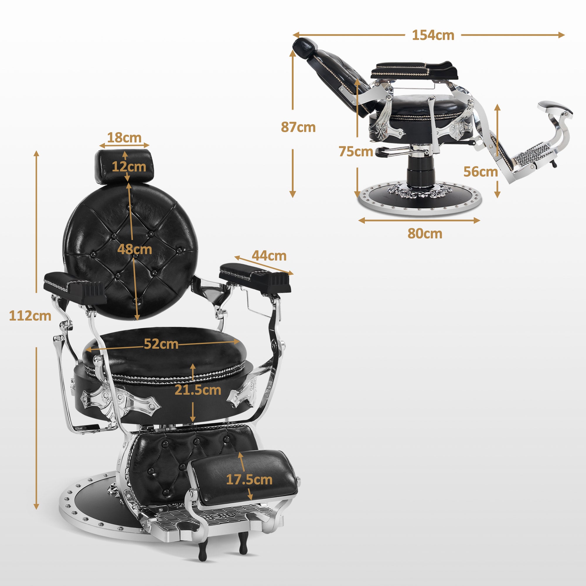 Barberpub Hairdressing Chair with Tilting Headrest, Retro Vintage Barber Chair, 360° Rotatable &amp; Height Adjustable, Hydraulic Hairdressing Equipment, Faux Leather, 8688
