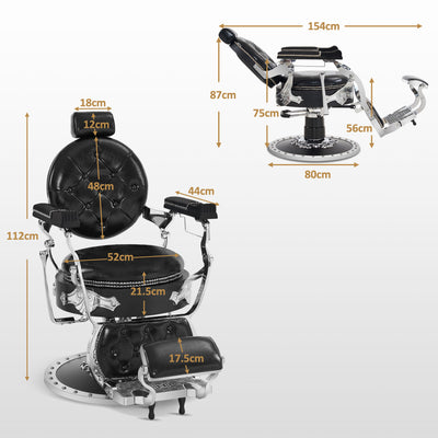 Barberpub poltrona da barbiere reclinabile con poggiatesta, stile rétro vintage, girevole a 360° e regolabile in altezza, arredo per parrucchieri con sistema idraulico, ecopelle, 8688