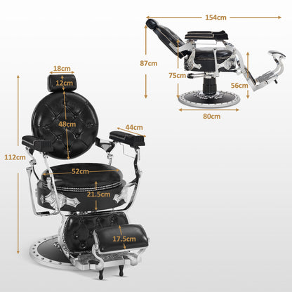 Barberpub Hairdressing Chair with Tilting Headrest, Retro Vintage Barber Chair, 360° Rotatable &amp; Height Adjustable, Hydraulic Hairdressing Equipment, Faux Leather, 8688