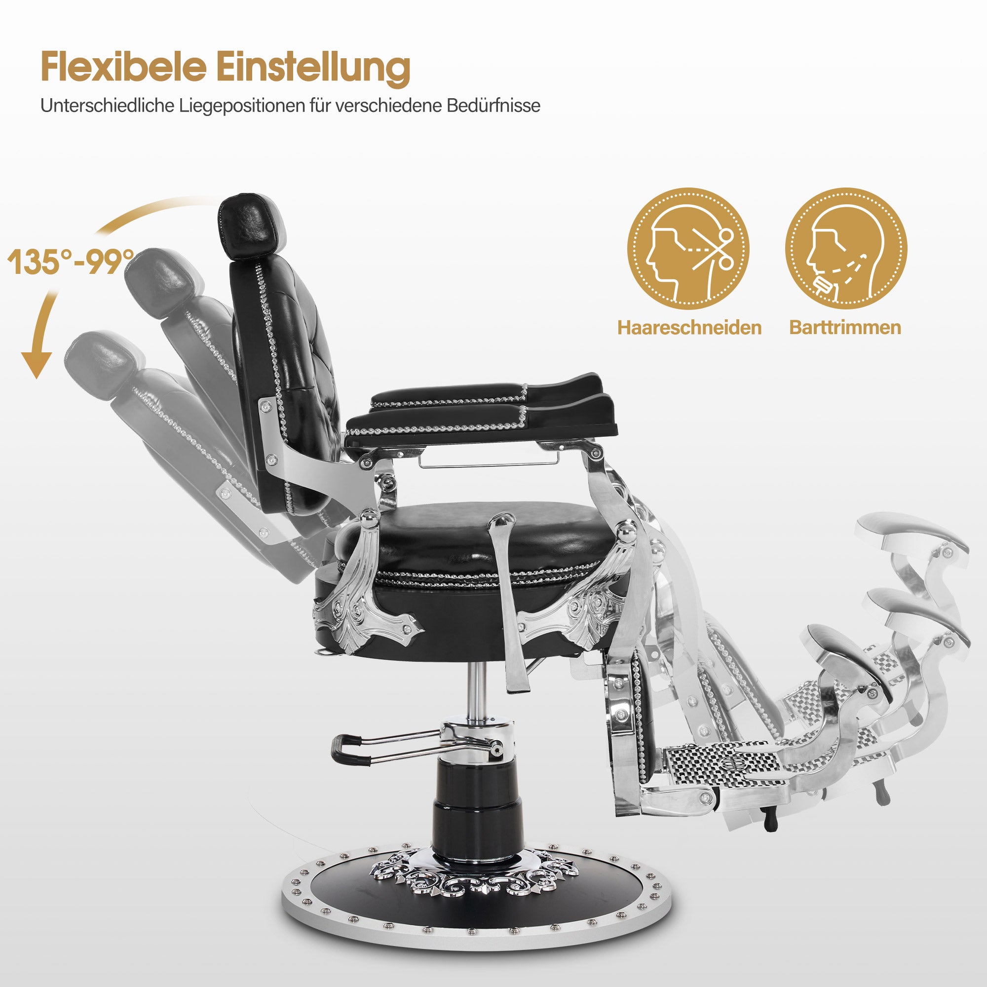 Barberpub Hairdressing Chair with Tilting Headrest, Retro Vintage Barber Chair, 360° Rotatable &amp; Height Adjustable, Hydraulic Hairdressing Equipment, Faux Leather, 8688