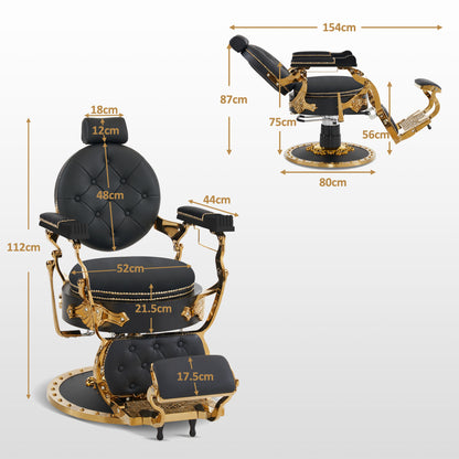 Barberpub Hairdressing Chair with Tilting Headrest, Retro Vintage Barber Chair, 360° Rotatable &amp; Height Adjustable, Hydraulic Hairdressing Equipment, Faux Leather, 8688