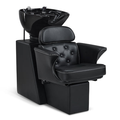 BarberPub poltrona da barbiere con lavabo e schienale reclinabile, lavatesta da parrucchiere in ceramica regolabile, moderna poltrona lavatesta per SPA e saloni, postazione lavatesta 8692 (nero/ecopelle)