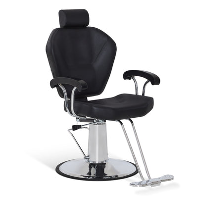 BarberPub poltrona da barbiere con poggiatesta, poltrona da parrucchiere con pompa idraulica e rotazione a 360°, altezza regolabile, rivestimento in ecopelle PVC, 8816 (Nero)