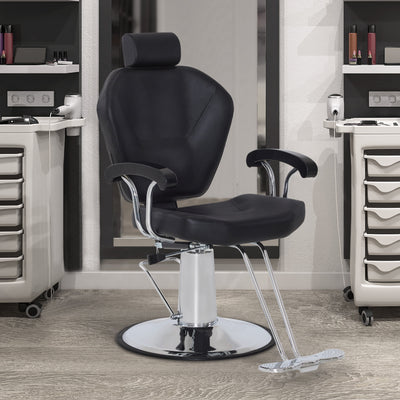 BarberPub poltrona da barbiere con poggiatesta, poltrona da parrucchiere con pompa idraulica e rotazione a 360°, altezza regolabile, rivestimento in ecopelle PVC, 8816 (Nero)