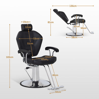 BarberPub poltrona da barbiere con poggiatesta, poltrona da parrucchiere con pompa idraulica e rotazione a 360°, altezza regolabile, rivestimento in ecopelle PVC, 8816 (Nero)