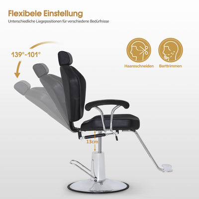 BarberPub poltrona da barbiere con poggiatesta, poltrona da parrucchiere con pompa idraulica e rotazione a 360°, altezza regolabile, rivestimento in ecopelle PVC, 8816 (Nero)
