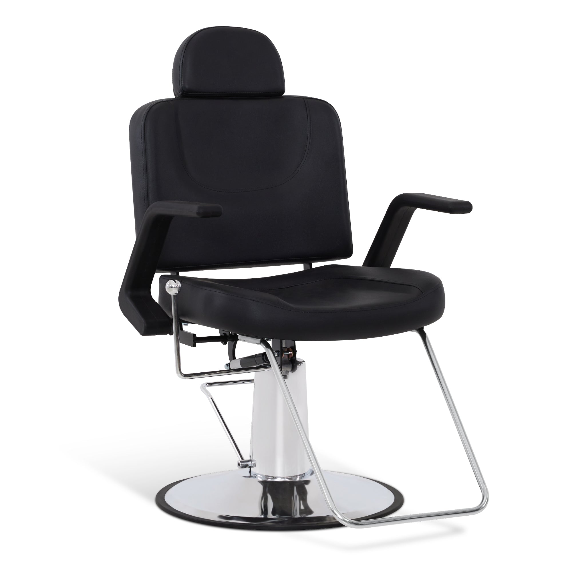 Fauteuil de barbier BarberPub avec appui-tête, avec pompe hydraulique, pivotant à 360°, réglable en hauteur, cuir synthétique PVC, 8817 (noir) 