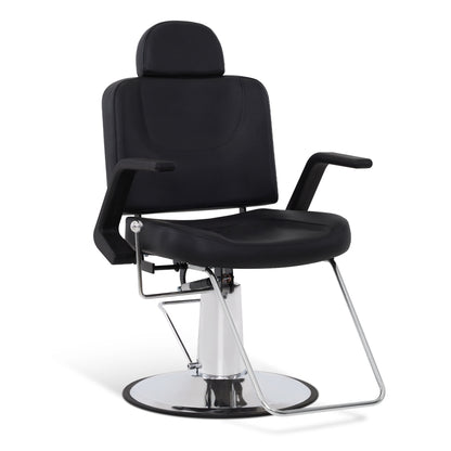 BarberPub Barber Chair with Headrest, Barber Chairs with Hydraulic Pump, 360° Rotatable, Height-Adjustable Barber Chair, PVC Synthetic Leather, 8817 (Black) 