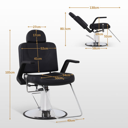 BarberPub Barber Chair with Headrest, Barber Chairs with Hydraulic Pump, 360° Rotatable, Height-Adjustable Barber Chair, PVC Synthetic Leather, 8817 (Black) 