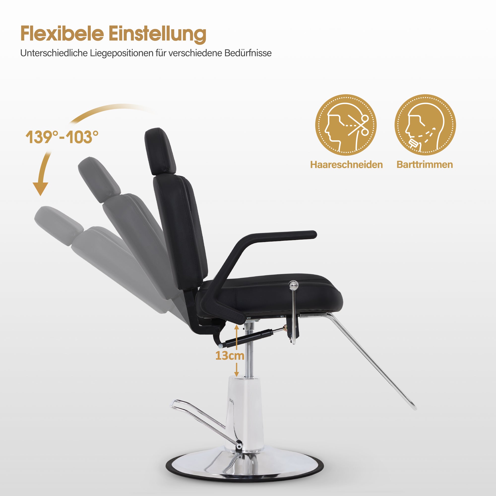 Fauteuil de barbier BarberPub avec appui-tête, avec pompe hydraulique, pivotant à 360°, réglable en hauteur, cuir synthétique PVC, 8817 (noir) 