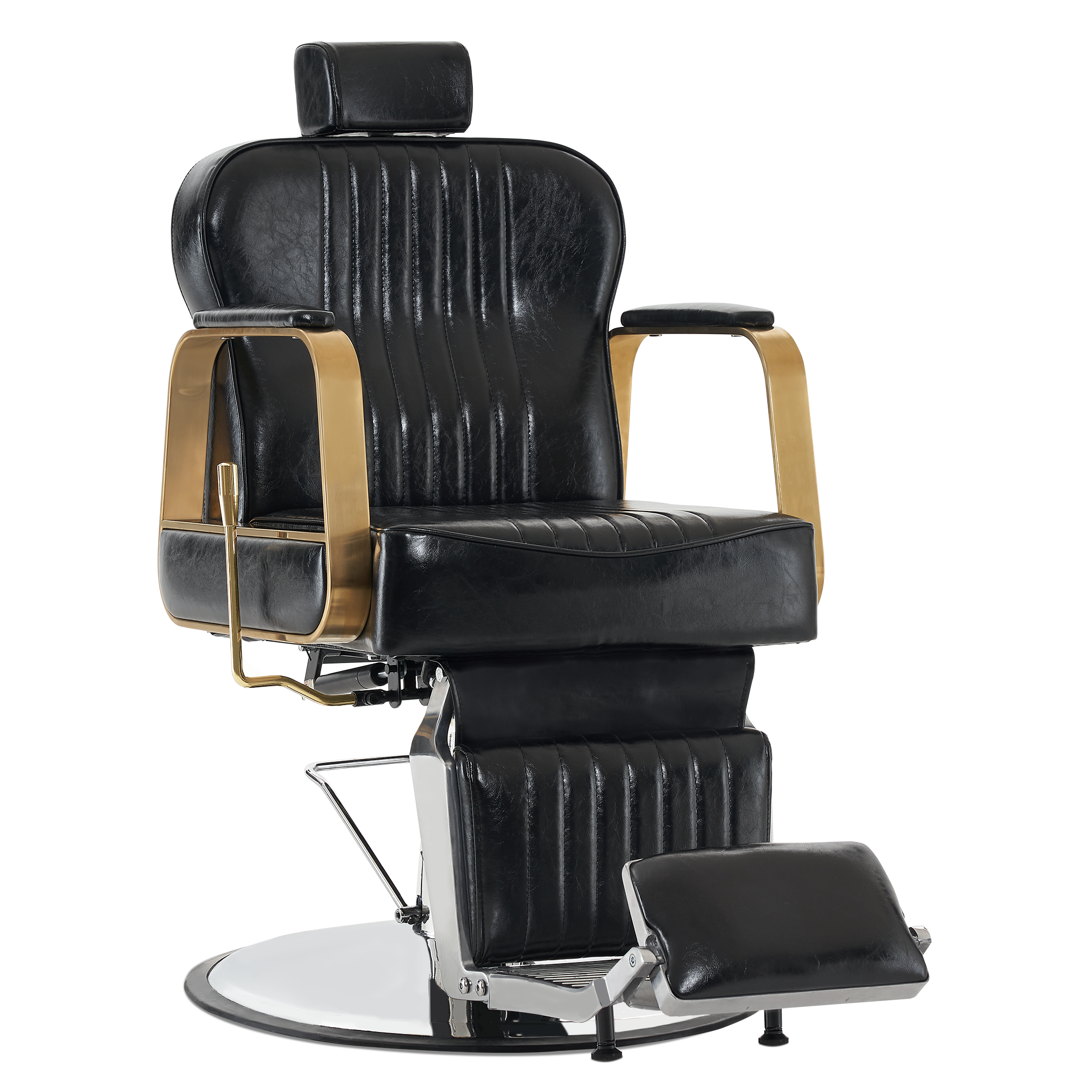 Fauteuil de coiffure inclinable et réglable en hauteur, pivotant à 360°, avec appui-tête, style rétro, pompe hydraulique, similicuir, 9238 (noir) 