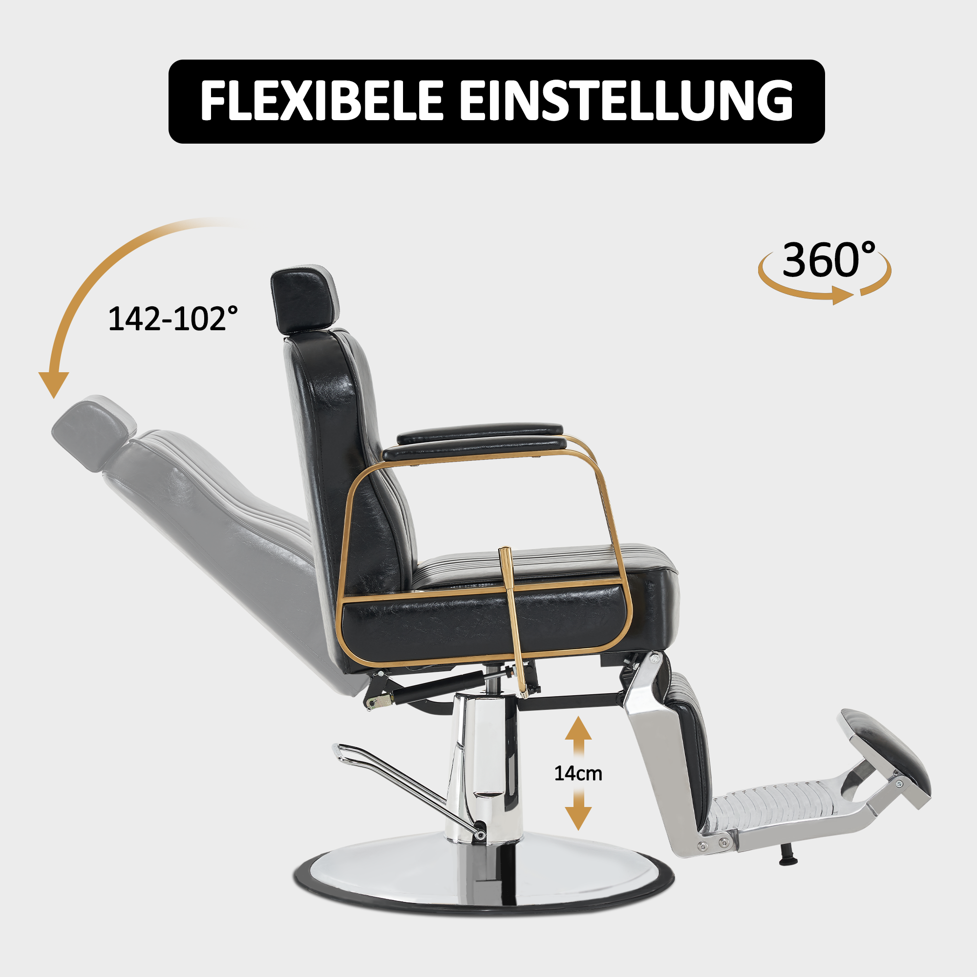 Fauteuil de coiffure inclinable et réglable en hauteur, pivotant à 360°, avec appui-tête, style rétro, pompe hydraulique, similicuir, 9238 (noir) 