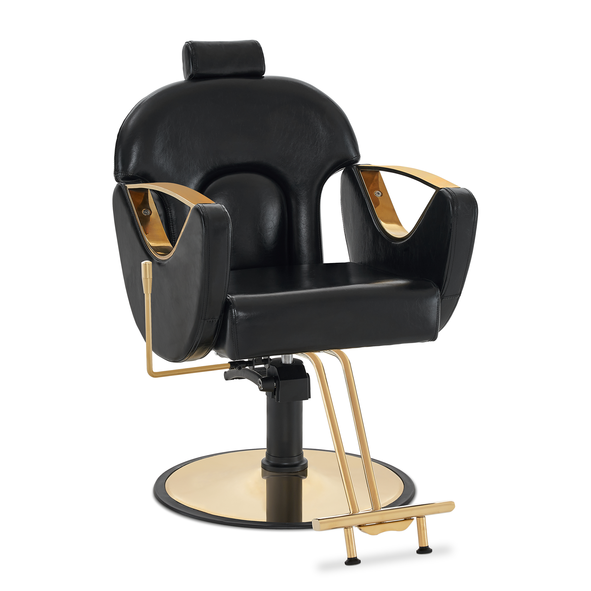 Fauteuil de coiffure Barberpub avec appui-tête, réglable en hauteur et pivotant à 360°, équipement de coiffure inclinable, fauteuil opératoire hydraulique en similicuir, 9578 (doré-noir) 
