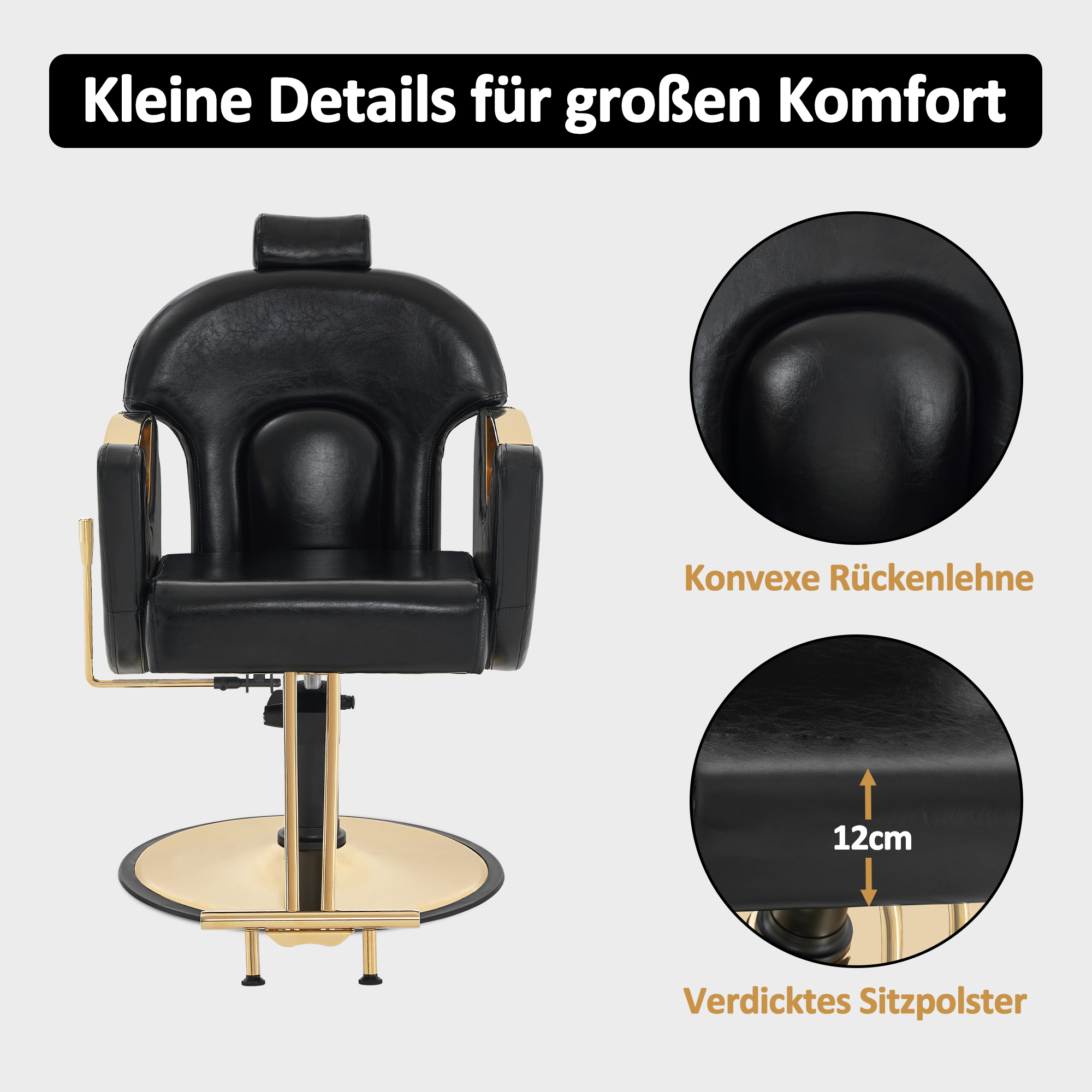 Barberpub Hairdressing Chair with Headrest, Height-Adjustable &amp; 360° Rotatable Hairdressing Chair, Tiltable Hairdressing Equipment, Hydraulic Leatherette Operating Chair, 9578 (Gold-Black) 