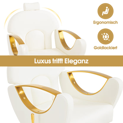 BarberPub Pediküre Stuhl mit Fußbadewanne & Pediküre Hocker, Friseurstuhl mit Goldlackierten Armlehnen, Höhenverstellbar & Kippbar, Fußpflegestuhl für Nagelstudio F0325 (Gold-Weiß)