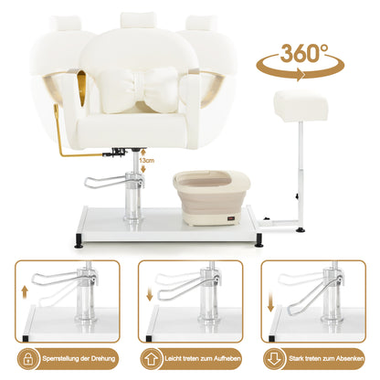 BarberPub Pediküre Stuhl mit Fußbadewanne & Pediküre Hocker, Friseurstuhl mit Goldlackierten Armlehnen, Höhenverstellbar & Kippbar, Fußpflegestuhl für Nagelstudio F0325 (Gold-Weiß)