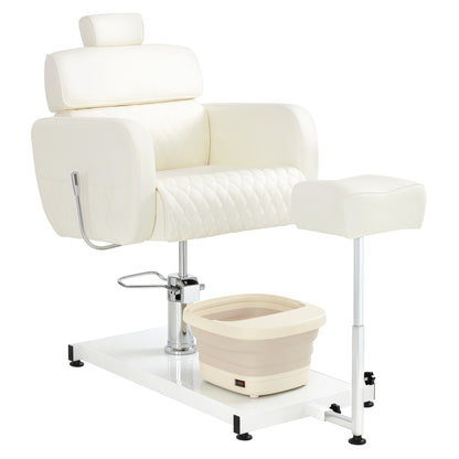 BarberPub Pediküre Stuhl mit Fußbadewanne & Pediküre Hocker, Friseurstuhl Höhenverstellbar & Kippbar, Rückenlehne & Kopfstütze Ausziehbar, Fußpflegestuhl für Nagelstudio F0380 (Weiß)