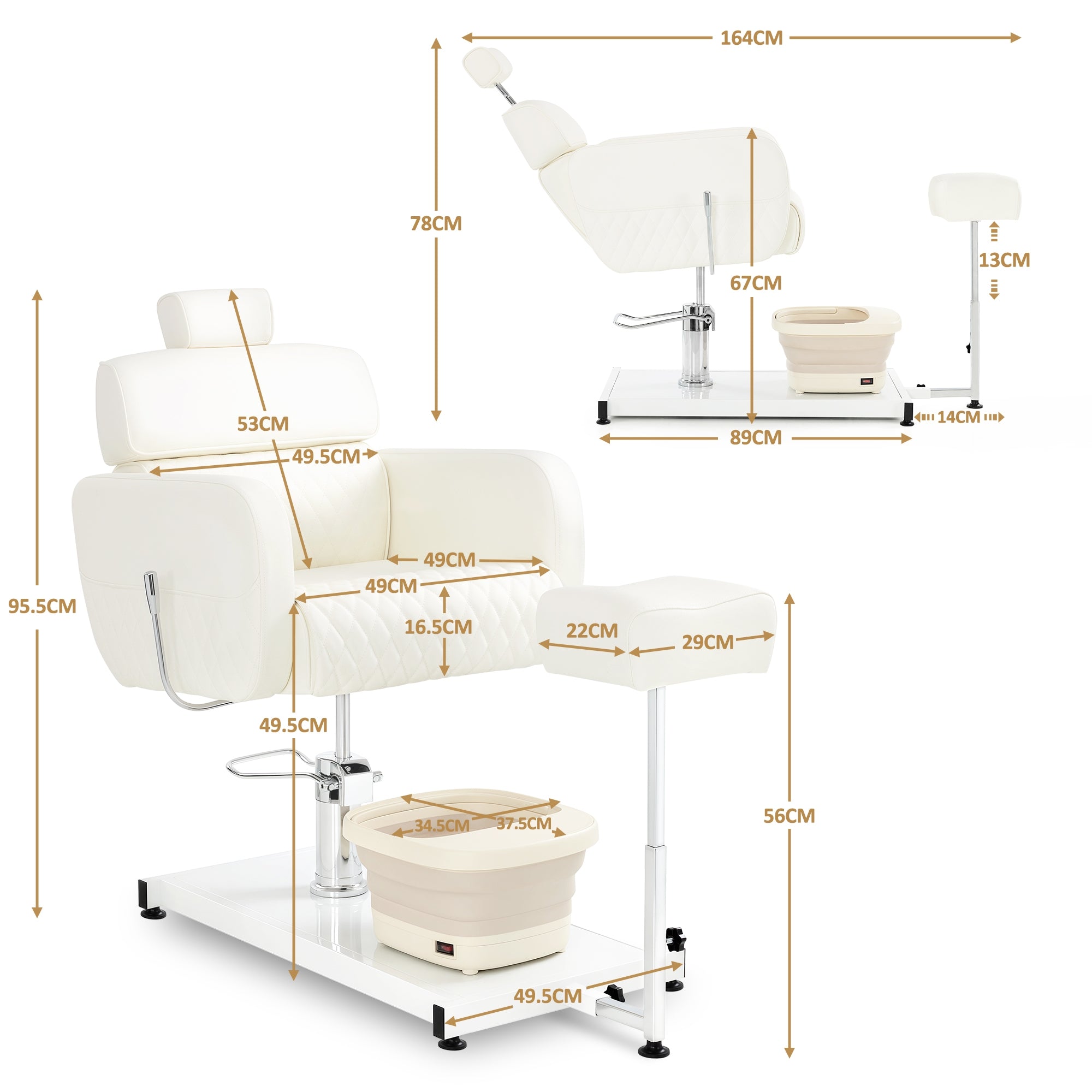 BarberPub Pediküre Stuhl mit Fußbadewanne & Pediküre Hocker, Friseurstuhl Höhenverstellbar & Kippbar, Rückenlehne & Kopfstütze Ausziehbar, Fußpflegestuhl für Nagelstudio F0380 (Weiß)