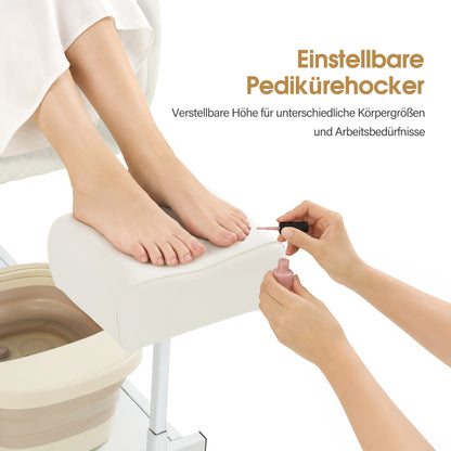 BarberPub Pediküre Stuhl mit Fußbadewanne & Pediküre Hocker, Friseurstuhl Höhenverstellbar & Kippbar, Rückenlehne & Kopfstütze Ausziehbar, Fußpflegestuhl für Nagelstudio F0380 (Weiß)