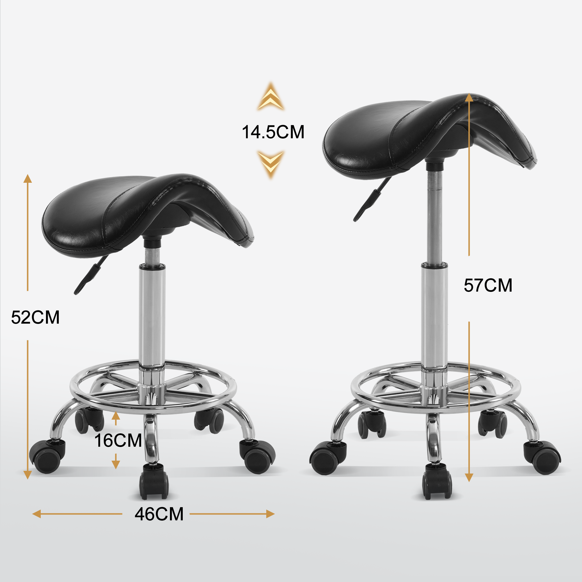 Barberpub Rolling Stool Saddle Stool Height Adjustable, Office Stool with Wheels, Stool for Study Office Salon, Ergonomic Office Chair, H110 (Black)