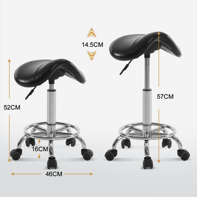 Barberpub Rolling Stool Saddle Stool Height Adjustable, Office Stool with Wheels, Stool for Study Office Salon, Ergonomic Office Chair, H110 (Black)