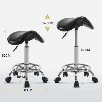 Barberpub Rolling Stool Saddle Stool Height Adjustable, Office Stool with Wheels, Stool for Study Office Salon, Ergonomic Office Chair, H110 (Black)