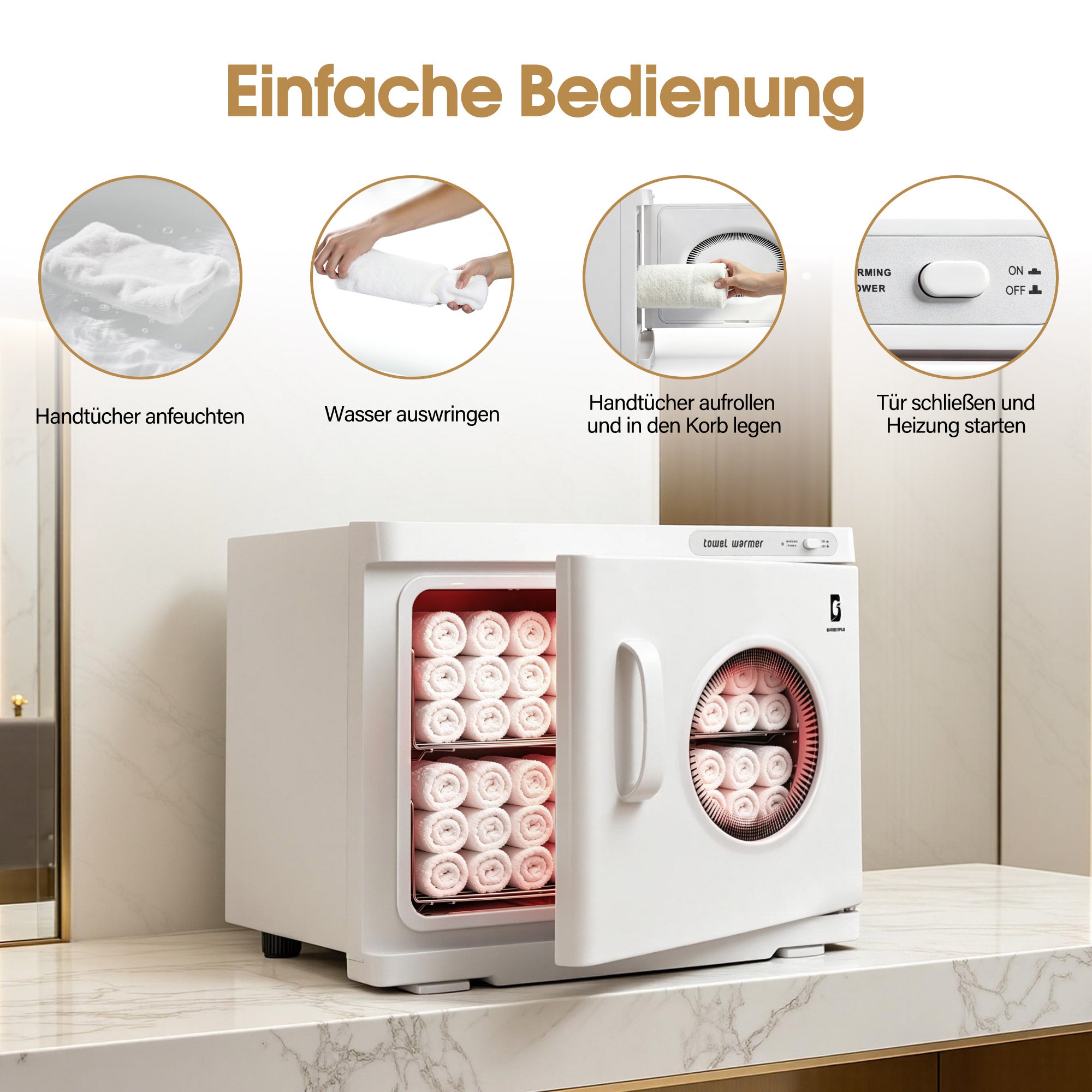 BarberPub 24L Handtuchwärmer Handtuchheizschrank 40–48 Handtücher, Handtuchheizkörper Elektrisch, Heißhandtuchwärmer 360° Heizfunktion für Spa, Friseursalon & Kosmetikstudio, HW224