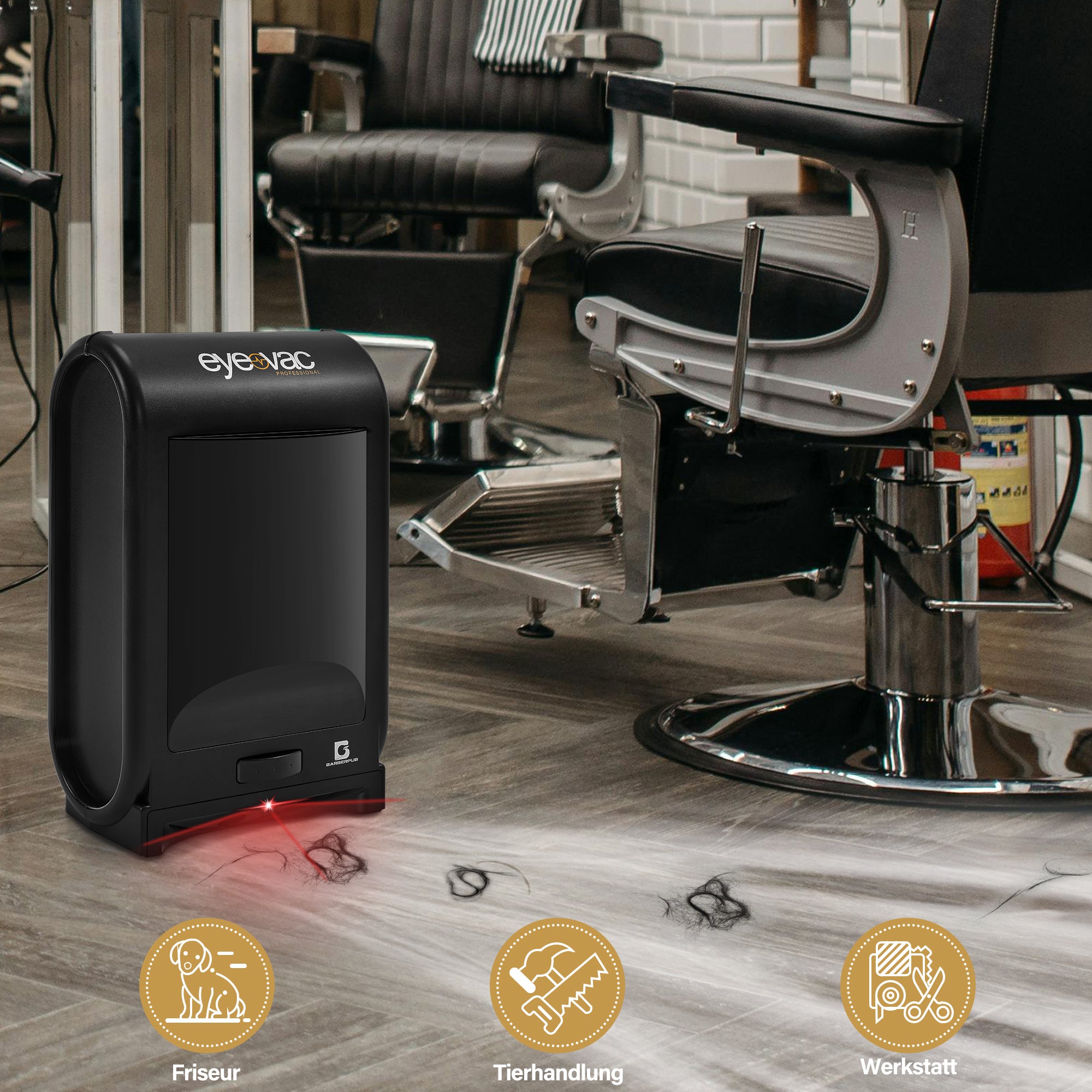 Barberpub Vacuum Cleaner Hair Vacuum with Sensor Automatic, Vacuum Robot with Cable Quiet Powerful, Stick Vacuum Cleaner &amp; Electric Broom, Floor Vacuum Cleaner Hairdresser Professional Supplies Salon Supplies, 1400 W (Black) 