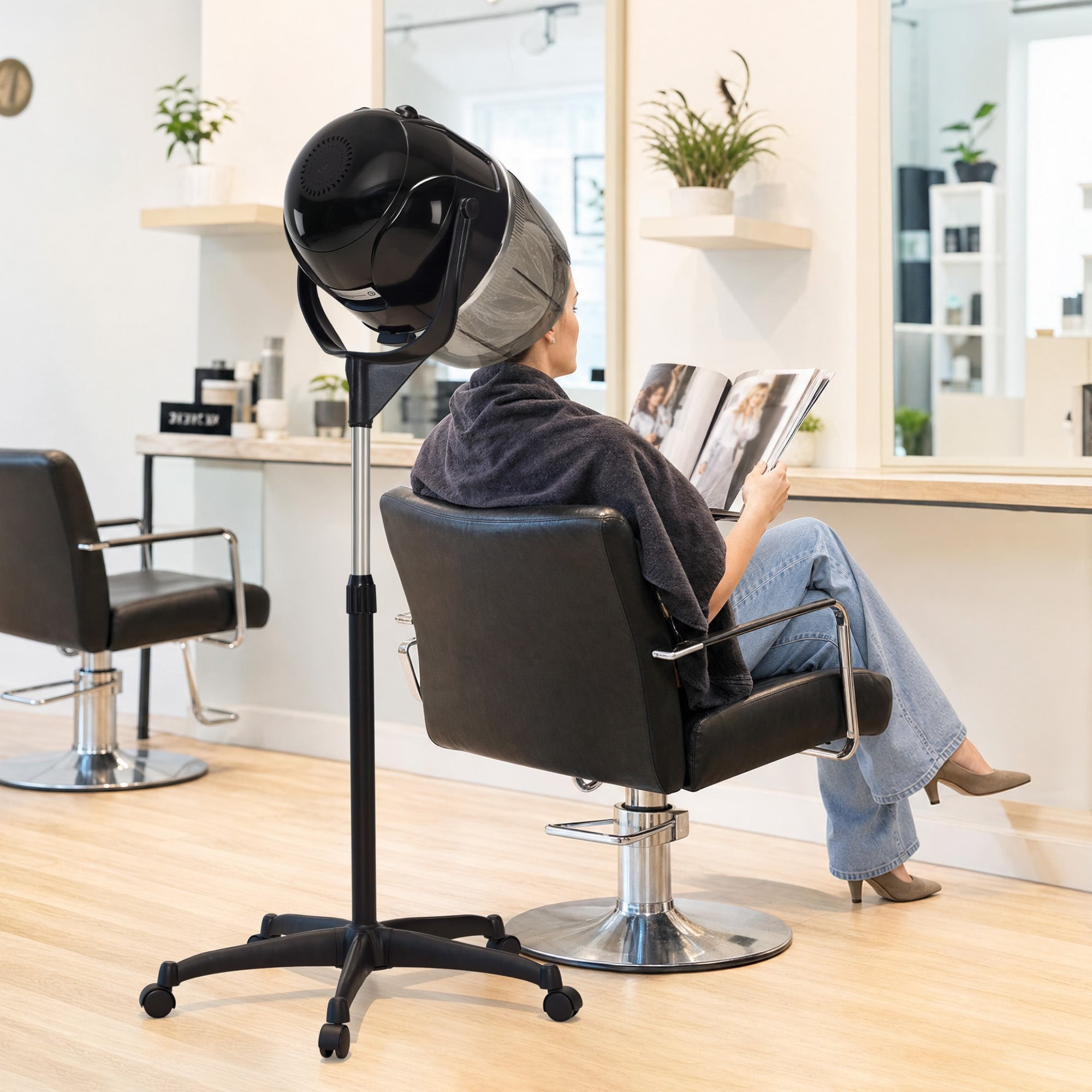 Casco asciugacapelli da terra BarberPub per capelli, altezza regolabile da 128 a 163,5 cm, 1100 W, casco asciugacapelli sospeso con temperatura regolabile da 0 a 75 °C e timer fino a 60 minuti, casco professionale per saloni TR317 (nero)
