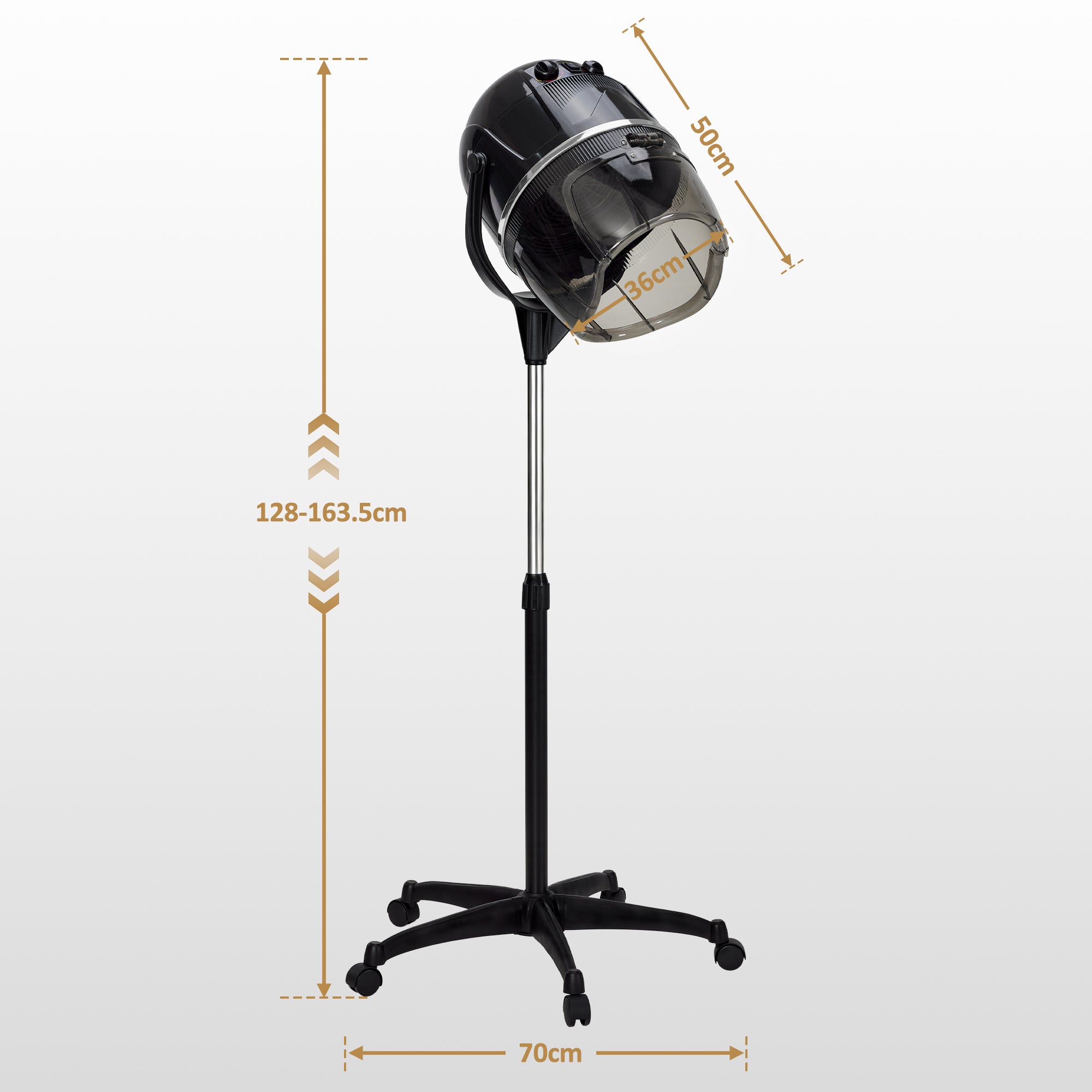 Casco asciugacapelli da terra BarberPub per capelli, altezza regolabile da 128 a 163,5 cm, 1100 W, casco asciugacapelli sospeso con temperatura regolabile da 0 a 75 °C e timer fino a 60 minuti, casco professionale per saloni TR317 (nero)