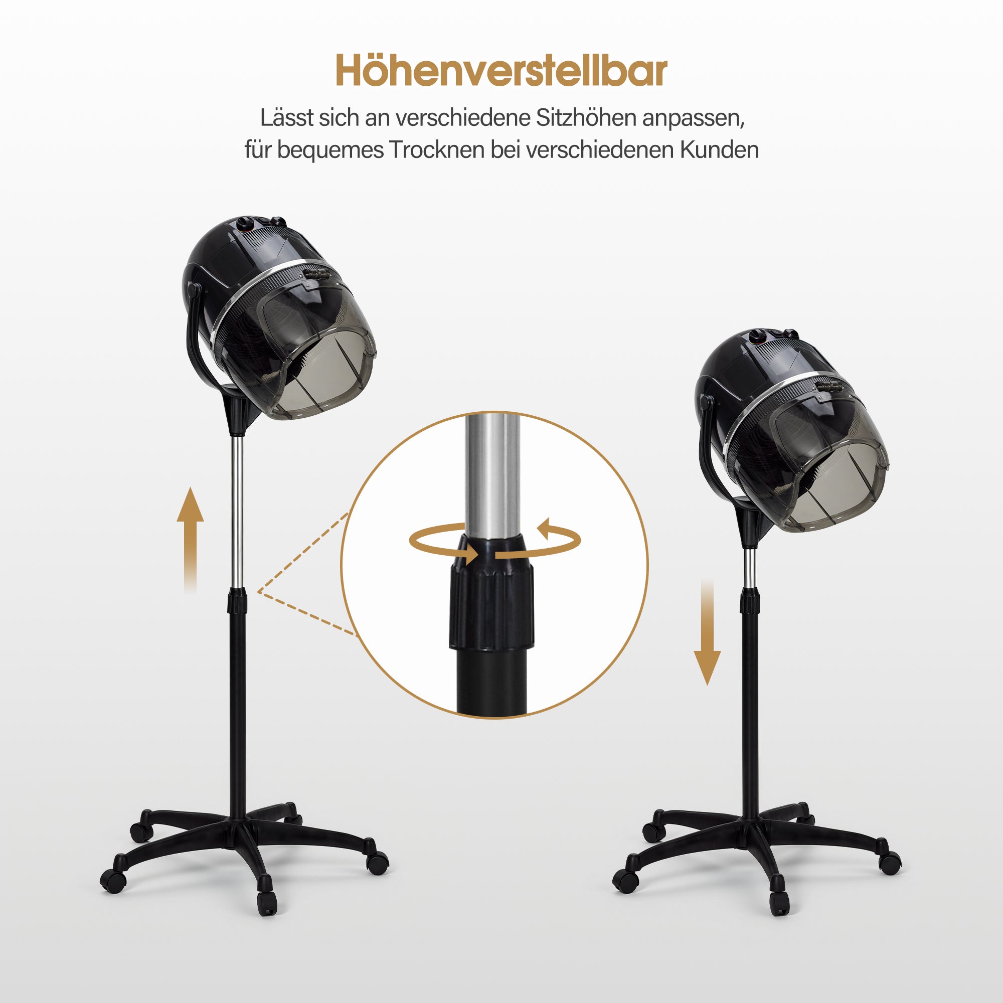 Casco asciugacapelli da terra BarberPub per capelli, altezza regolabile da 128 a 163,5 cm, 1100 W, casco asciugacapelli sospeso con temperatura regolabile da 0 a 75 °C e timer fino a 60 minuti, casco professionale per saloni TR317 (nero)