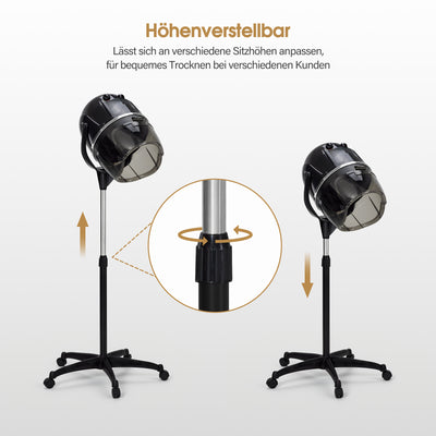 Casco asciugacapelli da terra BarberPub per capelli, altezza regolabile da 128 a 163,5 cm, 1100 W, casco asciugacapelli sospeso con temperatura regolabile da 0 a 75 °C e timer fino a 60 minuti, casco professionale per saloni TR317 (nero)