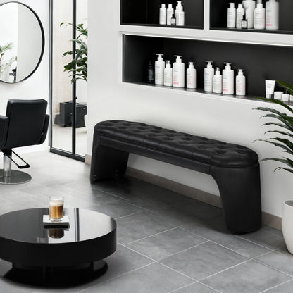 BarberPub Banquette 3 places pour salon de coiffure, largeur d'assise 150 cm, banc d'attente moderne pour coiffeur, banc rembourré pour chambre, banc de lit pour salon, banc de couloir pour équipement de coiffure W510 (noir/similicuir)