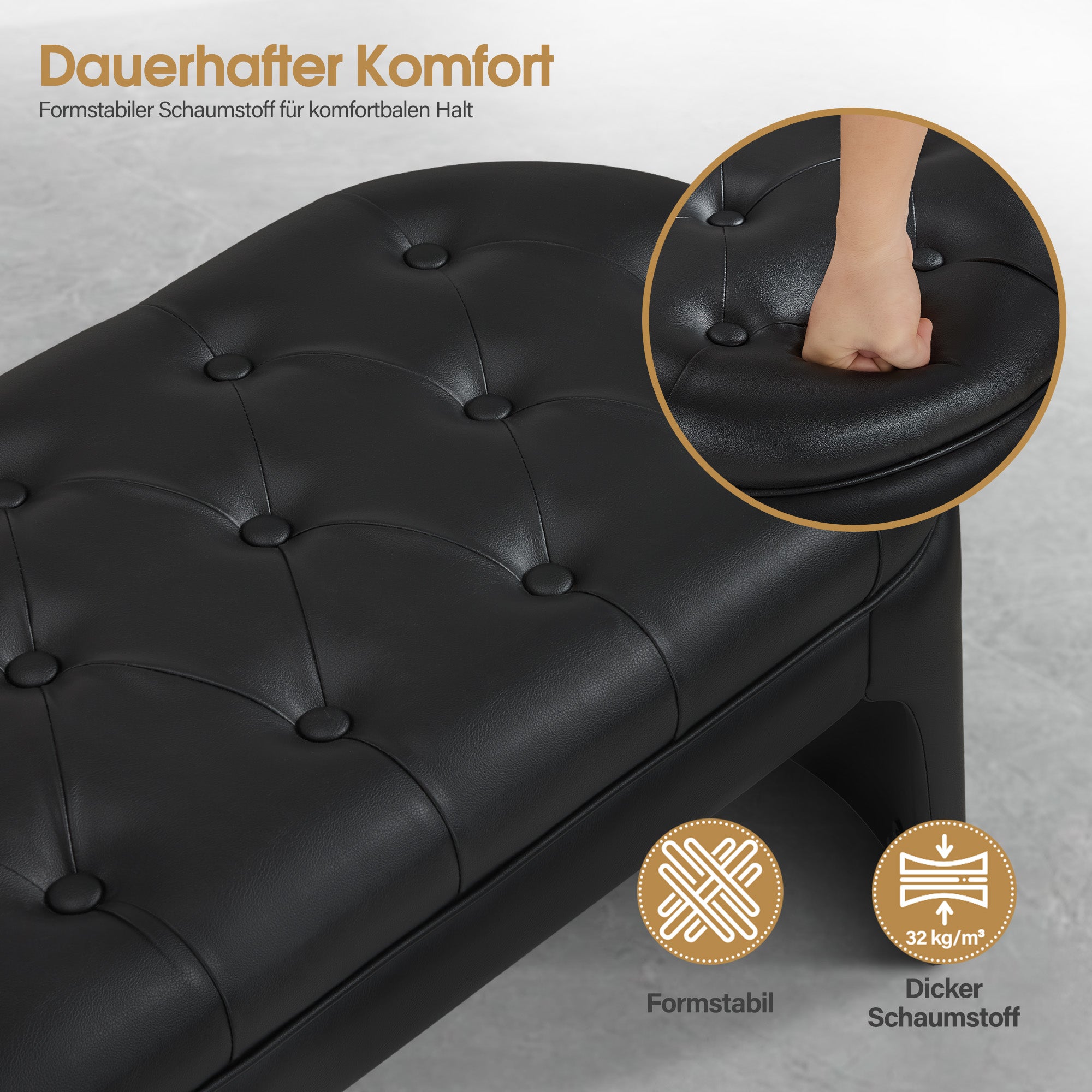 BarberPub Banquette 3 places pour salon de coiffure, largeur d'assise 150 cm, banc d'attente moderne pour coiffeur, banc rembourré pour chambre, banc de lit pour salon, banc de couloir pour équipement de coiffure W510 (noir/similicuir)