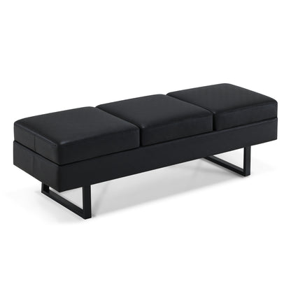 BarberPub 3-seater bench for hair salon, width 153 cm, hairdresser waiting bench, upholstered bedroom bench, bed bench for living room, shoe bench hallway bench, W513 (black/faux leather)