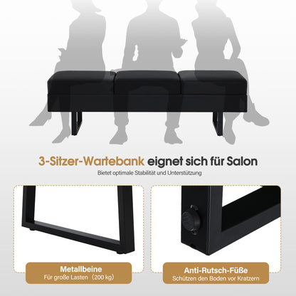 BarberPub 3-seater bench for hair salon, width 153 cm, hairdresser waiting bench, upholstered bedroom bench, bed bench for living room, shoe bench hallway bench, W513 (black/faux leather)