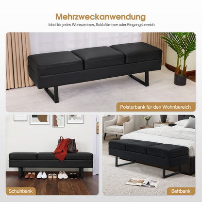 BarberPub 3-seater bench for hair salon, width 153 cm, hairdresser waiting bench, upholstered bedroom bench, bed bench for living room, shoe bench hallway bench, W513 (black/faux leather)