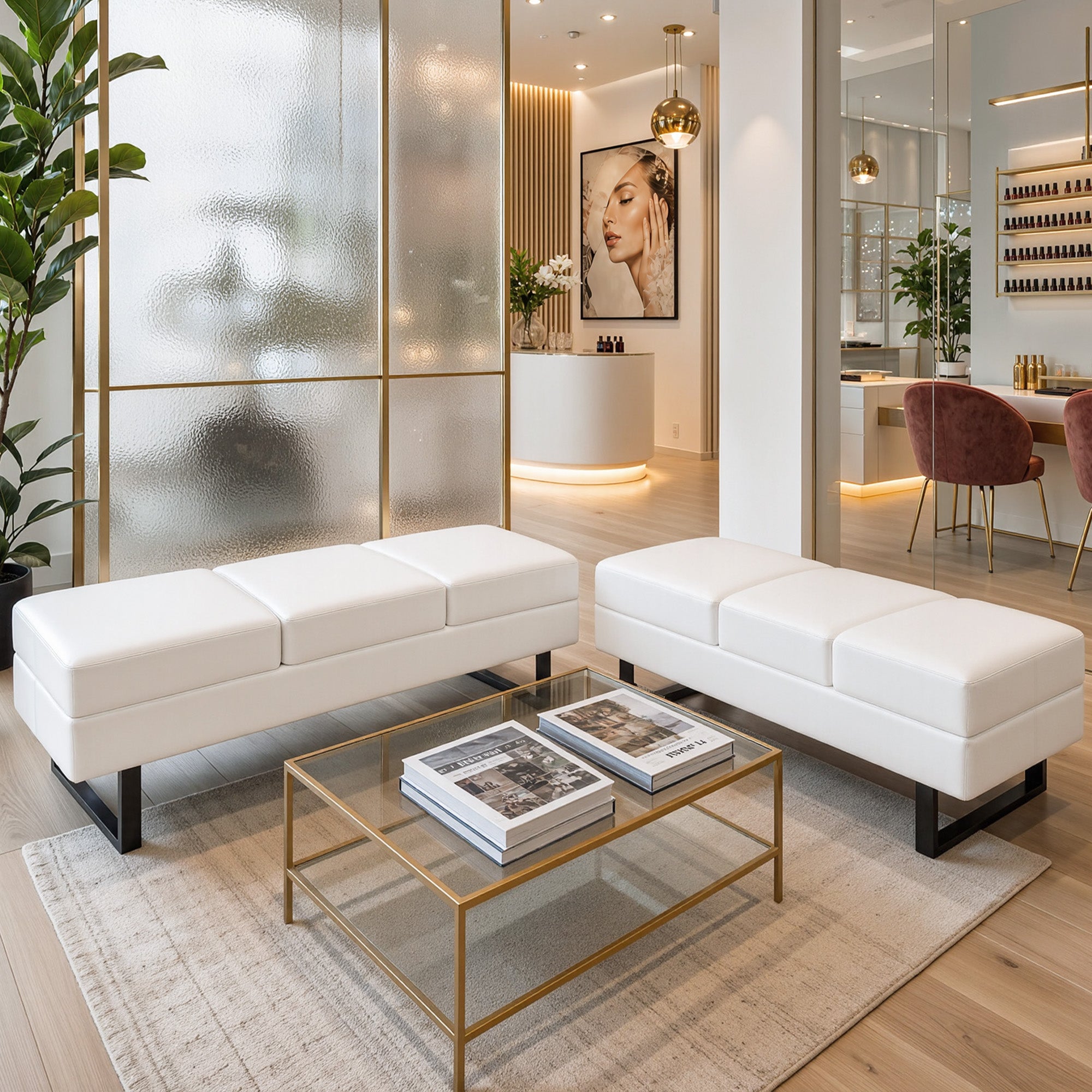BarberPub 3-Sitzer Sitzbank für Friseursalon, Breite 153 cm, Wartebank Friseur, Polsterbank Schlafzimmer, Bettbank für Wohnzimmer, Schuhbank Flurbank, W513 (Kunstleder)