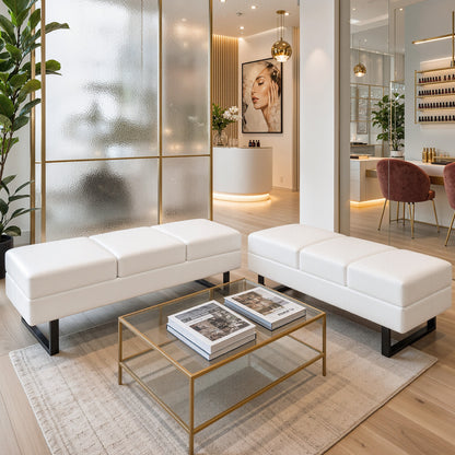 BarberPub 3-Sitzer Sitzbank für Friseursalon, Breite 153 cm, Wartebank Friseur, Polsterbank Schlafzimmer, Bettbank für Wohnzimmer, Schuhbank Flurbank, W513 (Kunstleder)