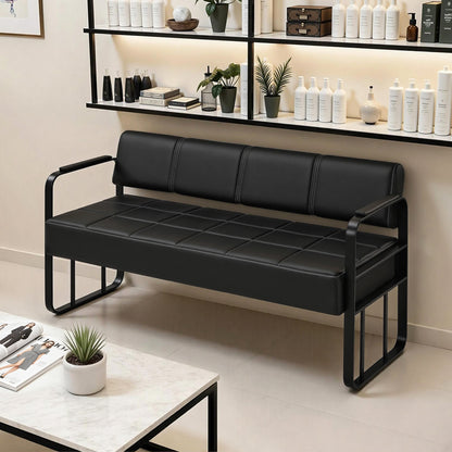 Barberpub Canapé 3 places avec accoudoirs, banc rembourré avec dossier, banc d'attente pour salon de coiffure, banc de salon, mobilier de salon de coiffure W528